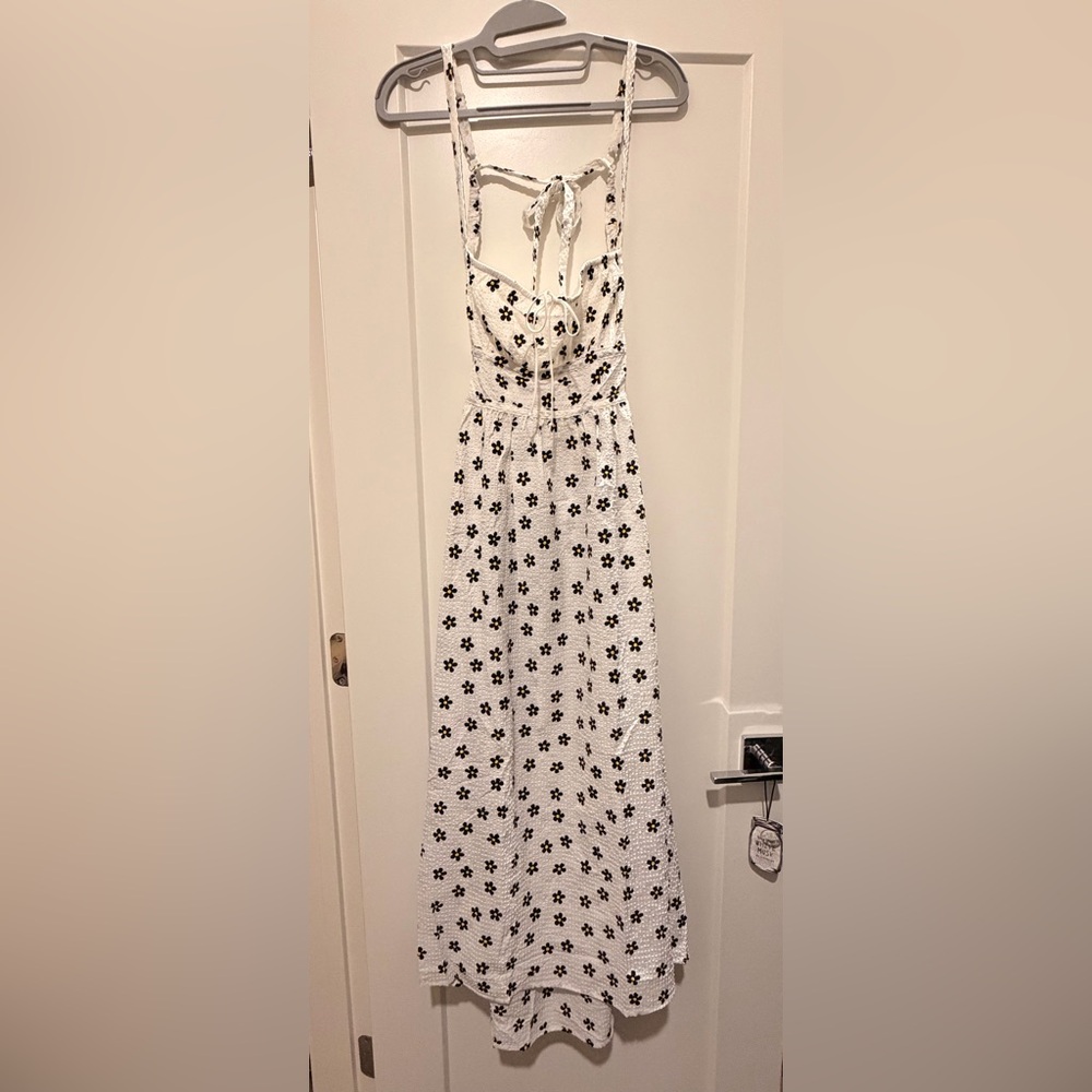 For Love And Lemons White Midi Dress with Black Floral Motif
